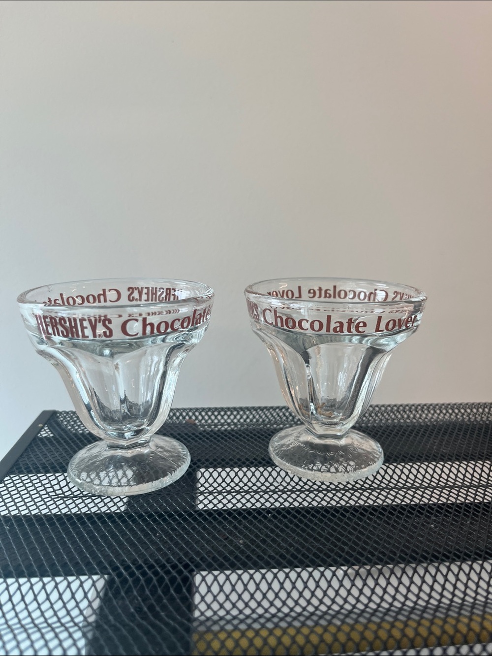 Two Hershey's Chocolate Lover Glass Sundae Cups - Clear with Chocolate Letters